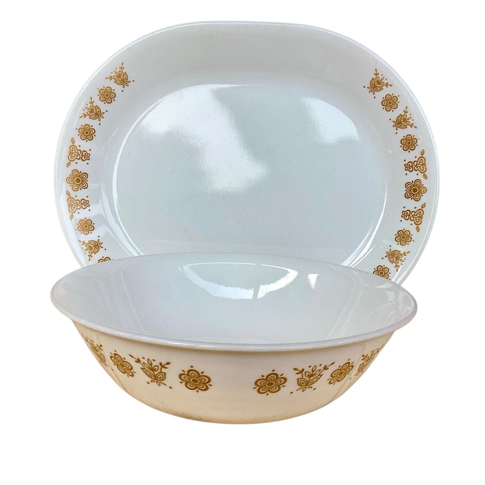 CORELLE Serving Bowl & Platter Butterfly Gold Vintage